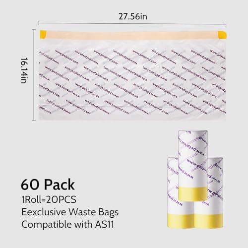 60 Count Automatic Cat Litter Box Liners - Compatible with Petpivot Autoscooper 11, Drawstring Design, Heavy Duty & Leak-Proof, Replacement Waste Bags（27.56"×16.14"） - Image 3