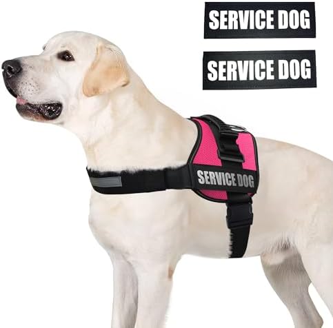 ALBCORP Service Dog Vest Harness – Reflective Service Animal Vest, No-Pull Harness with Handle & Mesh Padding – Sizes XXS-XL for Puppies – 2 Removable Service Patches Included (Extra Large, Pink) - Image 2