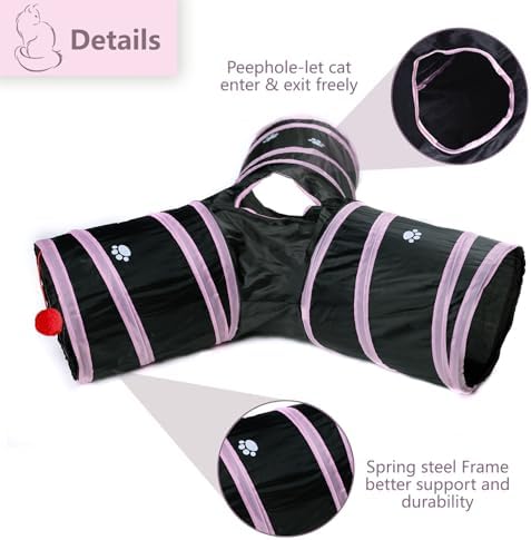 3 Way Cat Tunnel Collapsible Fun Pet Play Tube Toys for Cats, Kittens, Puppies & Rabbits - Portable Tunnel with Hanging Ball for Indoor Play, Hideout & Exercise - Image 5
