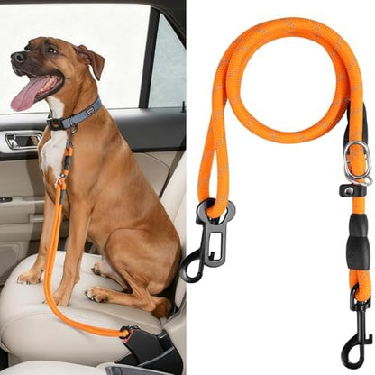 Pawaboo Dog Car Seatbelt, Reflective Rope with Heavy Duty Buckle, Orange by Pawaboo