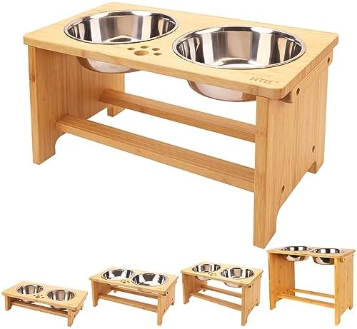 HTB Elevated Dog Bowls,Raised Dog Bowl Stand with 2 Stainless Steel Bowls,Elevated Raised Dog Bowls for Large Medium Small Sized Dogs by HTB