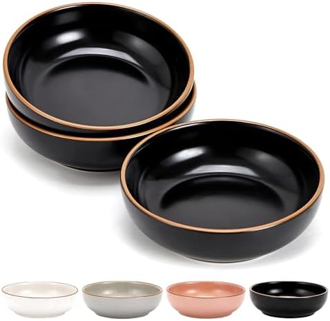 Ceramic Cat Bowls, Howise Pet Bowl Cat Dishes for Food and Water, 5.3 in Puppy Food Bowl 3 Pack Cat Food Bowl Set, Matte Black Finish by Cottagecore