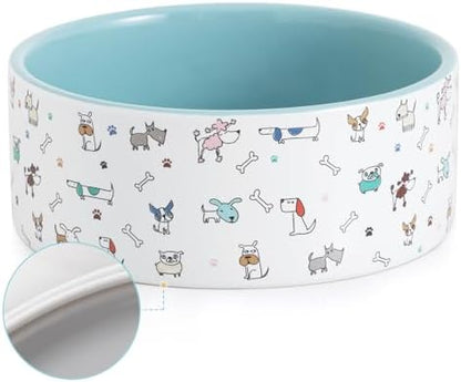 FE FUN ELEMENTS Ceramic Dog Bowls for Small Dogs, 16 Fl Oz Heavy Food and Water Bowl With Adorable Patterns (Small, Blue) by IntoYourHouseOntoYourTable