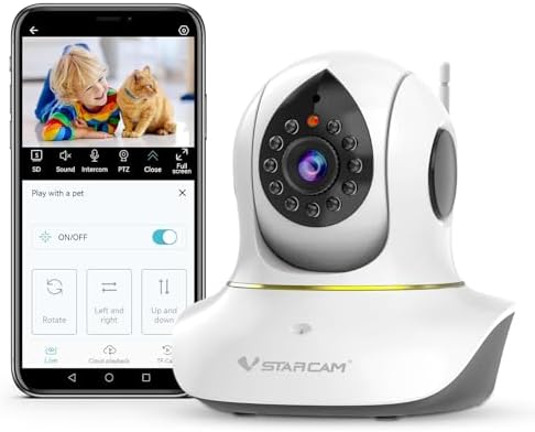 VSTARCAM 3MP Pet Cameras, Security Camera Indoor, Interactive Cat/Pet Camera with Phone App, 2.4GHz with IR Night Vision, AI Motion Tracking, 2-Way Audio, 24/7 Cloud & SD Card Storage by VSTARCAM