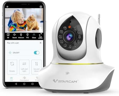 VSTARCAM 3MP Pet Cameras, Security Camera Indoor, Interactive Cat/Pet Camera with Phone App, 2.4GHz with IR Night Vision, AI Motion Tracking, 2-Way Audio, 24/7 Cloud & SD Card Storage by VSTARCAM