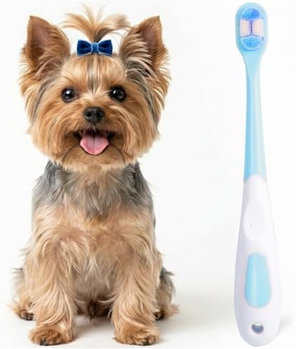 Small Dog Toothbrush, Puppy & Cat Tooth Brushing Kit, Ultra Soft Head Teeth Brush for Kitten & Tiny to Medium Pet, Doggy Toothbrushes Deep Dental Clean, 1 PCS, Blue by MoonyMars