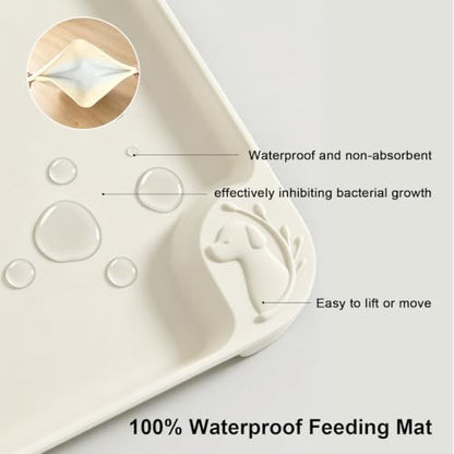 Waterproof Silicone Pet Feeding Mat Nonslip Raised Edges 24x16 Beige - Image 6