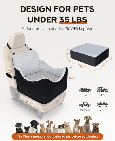 Dog Car Seats for Medium Dogs, All-Season Comfort Dog car Seat Boosters Detachable & Washable Pet Dogs Seat for Cars, SUVs, Easy to Install (Black) - Image 3