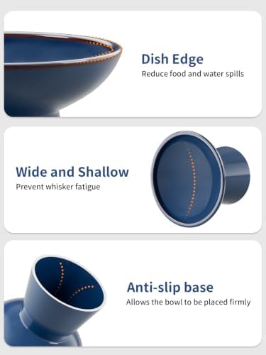 LoeJan Elevated Food and Water Bowls Set, Extra Wide and Raised Ceramic Feeder, Anti-Vomit Whisker-Free Pressure Cat Feeding Bowl for Kittens Adult Cats Small Dogs - Image 4