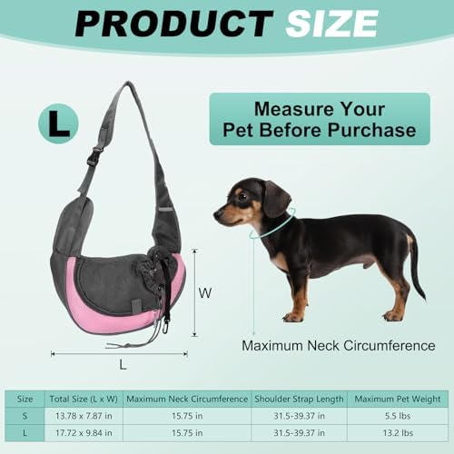Dog Sling Carrier for Small Pet Up to 13.2 lbs Hand-Free Drawstring Pet Sling Carrier with Safety Hook & Adjustable Strap, (Pink, 1 Pcs) Intended for Hiking and Camping - Image 2