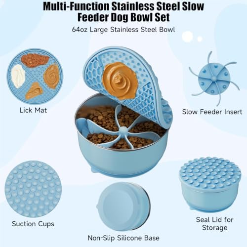 3-in-1 Stainless Steel Slow Feeder Dog Bowl with Lick Mat Storage Lid - Image 2