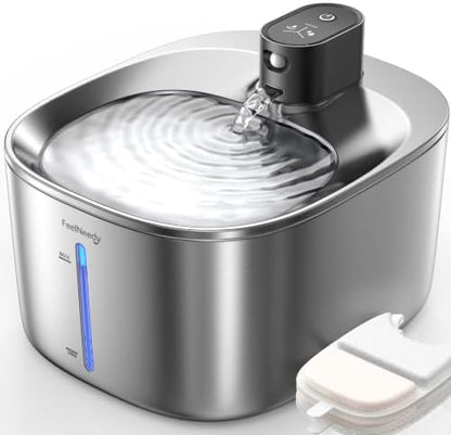 FEELNEEDY Wireless Cat Water Fountain Stainless Steel with Sensor, 4000mAh Battery Operated, 4L/135fl oz Pet Water Fountain for Cats Dogs, Ultra Quiet Cat Drinking Fountain with 2 Filters (YPD-C004S) by FEELNEEDY