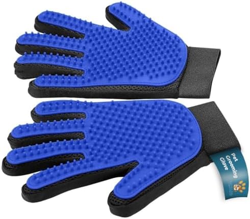 Pet Grooming Gloves – Efficient Dog & Cat Grooming Gloves 2-in-1 Deshedding Glove & Massage Mitt for Bathing, Washing & Shedding, Safe for Short/Long Hair – 2pcs (Blue) by Tailio