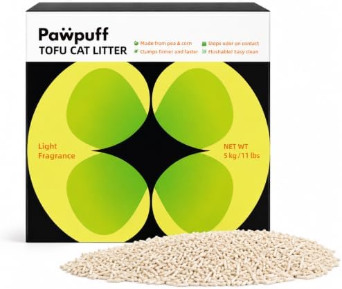 Tofu Cat Litter, 11 lb Plant-Based Cat Litter Made with Pea Fiber & Corn Starch, Low Dust, Fast Clumping, Low Tracking, Light Milk Scent, Flushable in Small Amounts by Pawpuff