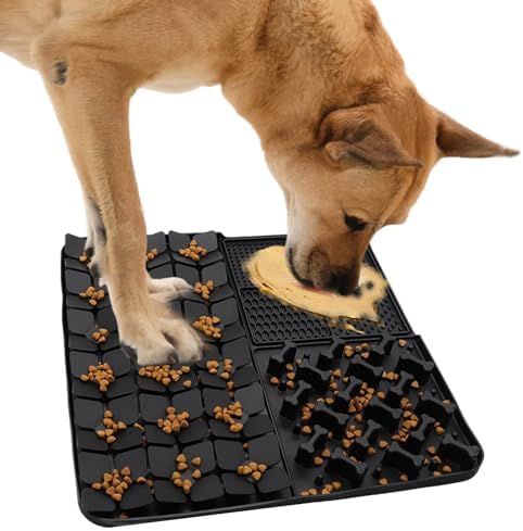 Silicone Snuffle Mat for Dog,Slow Feeder Lick Mat with Suction Cups for Slow Eating,Encourages Natural Foraging Skill,Relieving Stress,Pet Sniffing Mat for Small/Medium/Large Dog Cat (Black) by Femont