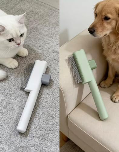 2pcs of Pet Brush for Cats and Dogs, Stainless steel comb, Deshedding tool 7.5"x 2.7", Cat comb,Dematting Comb,Self-Cleaning Hair Remover comb - Image 4