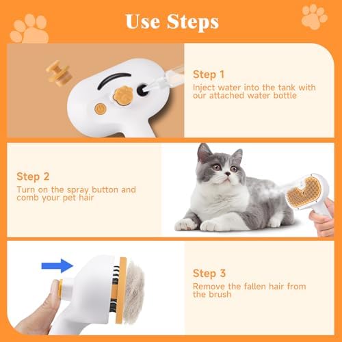 Pet Steam Brush for Dog & Cat – shower bath brush – Steam for Shedding & Grooming Water Brush for Long & Short Haired Pets Spritz Defur Comb 3-in-1 Spray Hair Removal Comb Includes 1*Waterless Shampoo - Image 5