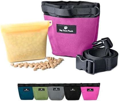 Dog Treat Pouch for Training,2 Cup Capacity with Silicone Liner for Dry or Wet Food,Fanny Pack for Dog Walking and Puppy Rewards,Hands-Free Adjustable Waist Carry Bag (Pink) by JURUAA
