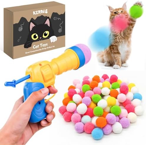 Kerros Cat Ball Toy Launcher with 30 Pom Pom Balls for Indoor Cats by Unknown
