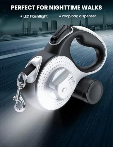 Retractable Dog Leash with LED Light for Night Walking – 16ft Tangle-Free Leash with Poop Bag Dispenser, One-Button Lock, Reflective Handle - Image 5