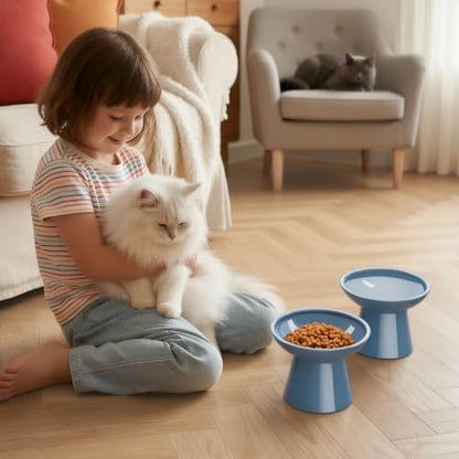 LoeJan Ceramic Cat Bowls, Elevated Cat Food and Water Bowls Set, Extra Wide and Raised Ceramic Bowls, Anti-Vomit Whisker-Free Pressure Cat Feeder for Kittens to Adult Cats - Image 7