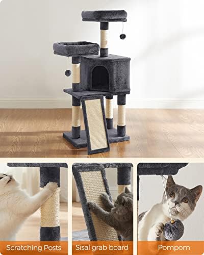 Feandrea Cat Tree, 45.3-Inch Cute Cat Tower, Plush Climbing Condo, Gray - Image 7