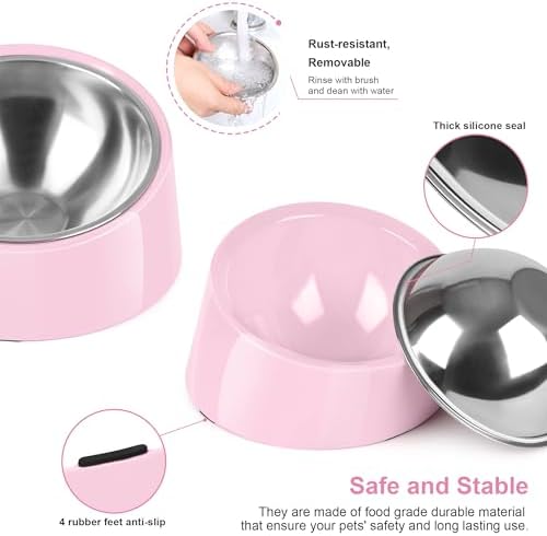 Tilted Dog Bowl Non-Slip & Non-Spill Pet Feeder with Elevated Detachable Melamine Stand, Easy to Get Food Dog Dish, M/180ml Pink - Image 6