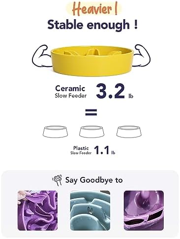 LE TAUCI Slow Feeder Dog Bowls Ceramic, 1.5 Cups Dog Food Bowl, Puppy Slow Feeder Dish for Fast Eaters, Star Yellow - Image 5
