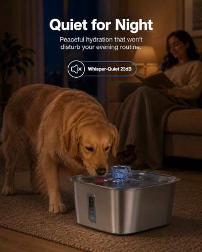 PETNF 2.4-Gallon Stainless Steel Dog Water Fountain for Large Dogs, Dog Water Bowl Dispenser with 4 Filters, Visible Water Window, Quiet Pump & LED Low-Water Indicator - Image 6