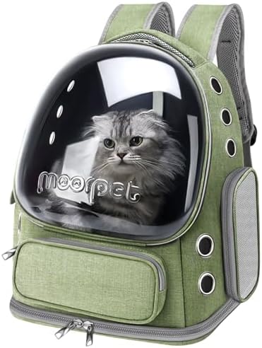 Cat Backpack Carrier, Breathable Cat Carrier Large Space Bubble Pet Backpack for Kitty Small Dog up to 20lbs, Transparent & Foldable Pet Carrier for Travel Hiking, Green by YUNLINLI