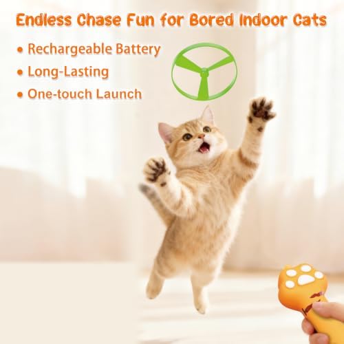 JIARON Interactive Rechargeable Cat Fetch Toy Disc Launcher, 8 Flying Discs Hunting Enrichment Toys for Indoor Outdoor Bored Kittens & Adult Cats, Cat Boredom Relief - Image 3