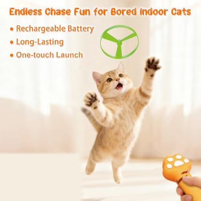 JIARON Interactive Rechargeable Cat Fetch Toy Disc Launcher, 8 Flying Discs Hunting Enrichment Toys for Indoor Outdoor Bored Kittens & Adult Cats, Cat Boredom Relief - Image 3