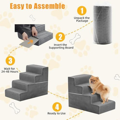 4-Step Dog Stairs for Large Dogs and Cats, 18in H Dog Steps, Gray - Image 6