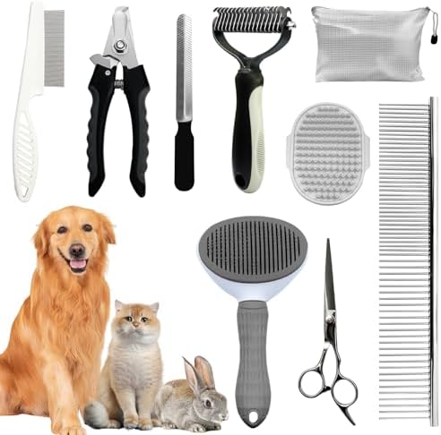 Dog Brush & Grooming Kit – 9-Piece Pet Brush & Deshedding Set for Shedding, Bathing, Trimming & Nail Care | Grooming Tools for Dogs & Cats, Includes Comb, Nail Clipper, Scissors, Slicker Brush (Gray) - Image 4