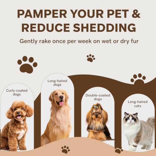 Undercoat Rake for Dogs - Professional Pet Shedding Dematting Comb with Wood Handle, Stainless Steel Blades for Pet Cats Dogs Matted Hair Tangles Removing - Image 4