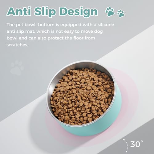 WENBOKMIN Dog Bowl, Stainless Steel Food and Water Bowl, 40oz, Mint Green | Non Slip Quiet Bottom, Easy to Clean, Dishwasher Safe - Image 4