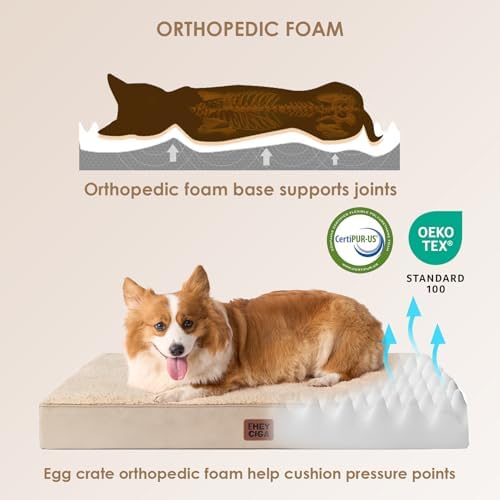 EHEYCIGA Orthopedic Dog Bed with Removable Washable Cover, Khaki, 30IN - Image 3