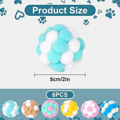 Cat Toys Balls with Bells 5cm Soft Cat Pom Poms Balls Cats 6 PCS - Image 2