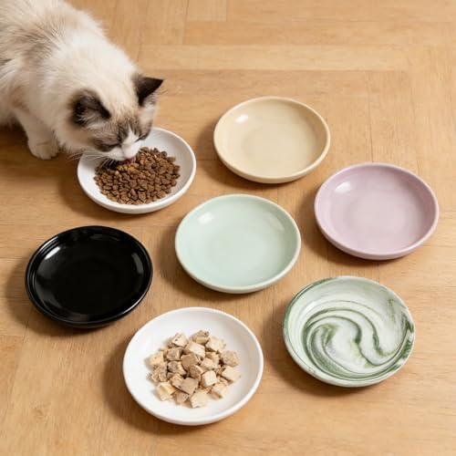 3 PCS Ceramic Cat Bowls, 5.5 in Pet Bowl Cat Dishes for Food and Water, Small Dog Dish(Marble Green) - Image 7
