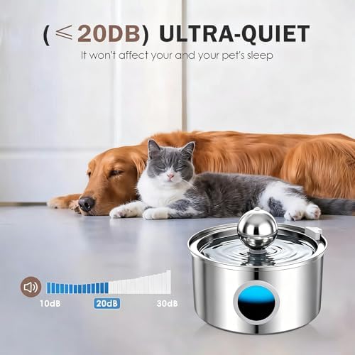 108oz/3.2L Stainless Steel Cat Water Fountain, Ultra-Quiet Pet Fountain with Water-Level Window, Dishwasher Safe, BPA-Free Automatic Water Dispenser for Cats and Dogs - Image 4