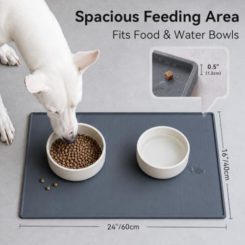 Extra Large Dog Food Mat, Food-Grade Silicone Mat, 24x16, Gray - Image 2