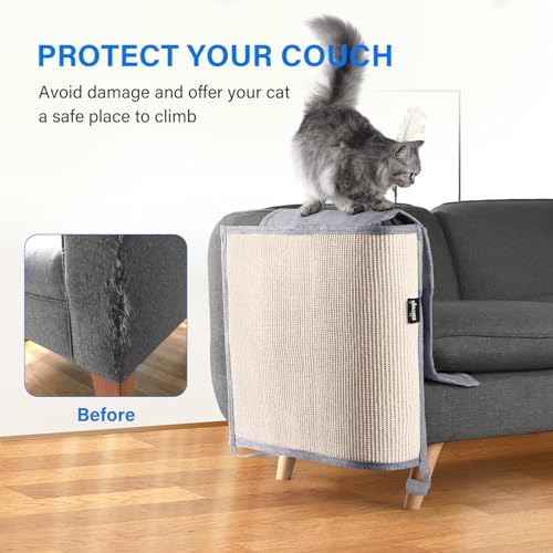 NATUYA Furniture Protectors from Cats - Couch Protector from Cat Claws with Sisal Scratching Pad Anti Cat Scratch Furniture Couch Sofa Corner (Light Gray, Left) - Image 2
