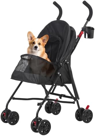 Pet Stroller Oxford Cloth Foldable Dog Strollers for Small Dogs and Cats Suitable for All Road Surfaces Wide-View Panoramic Window 4 Wheels with Brakes Portable Design, Easy to Store (Black) by Unknown