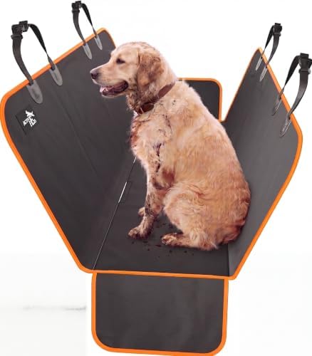 Active Pets XL Waterproof Hammock Large Car Seat Cover, Fits SUVs Trucks Big Sedans, Secure Convertible Travel Bed Protects Backseat Cargo from Dog Puppy Pet Water Food Drool Urine, Black Orange Trim by ActivePets
