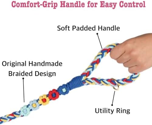 5FT Braided Cotton Rope Leash for Small, Medium and Large Dogs, Colorful Carousel - Image 3