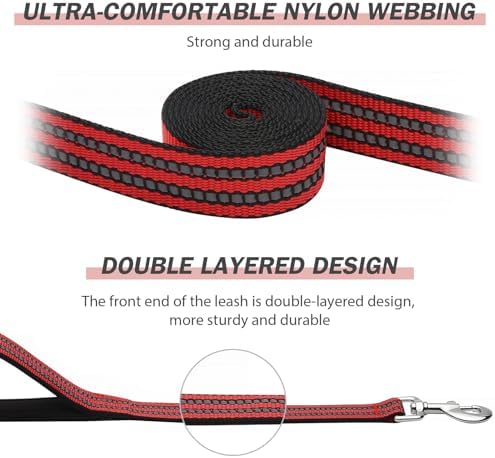 Hikiko 4FT Double Handle Traffic Dog Leash Reflective,Red - Image 2