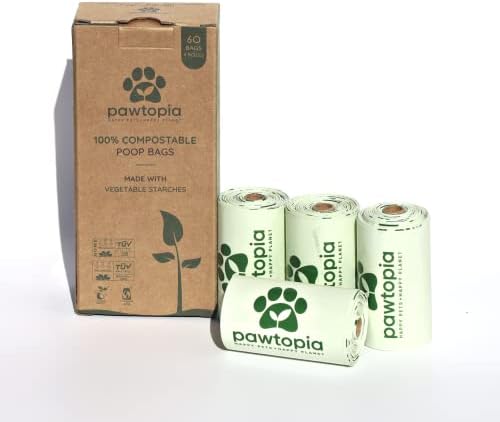 Pawtopia Biodegradable Dog Poop Bags, 60 Count, Certified Home Compostable, Leak-Proof, Easy Open by Pawtopia