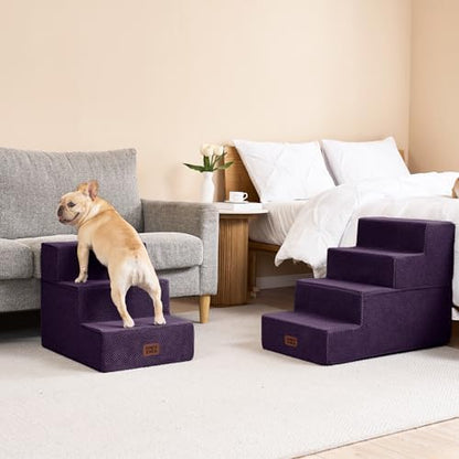 EHEYCIGA Dog Stairs for Bed 20" H, 4-Step Extra Wide Dog Steps, Purple - Image 5