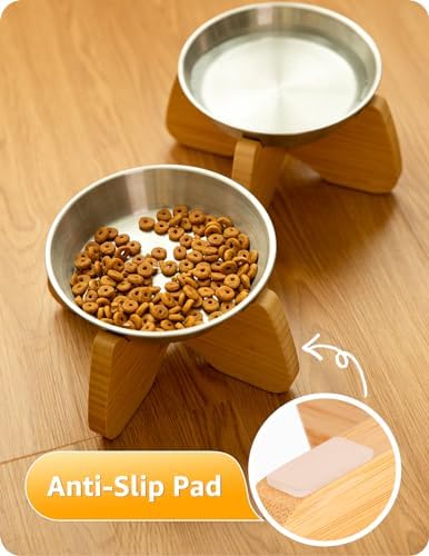 Raised Stainless Steel Cat Bowl with Bamboo Stand (2 Pcak) - Image 5