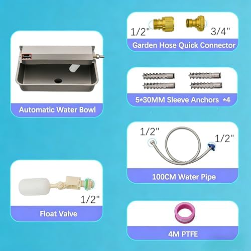 Automatic Dog Water Dispenser with Drain Hole, 304 Stainless Steel Auto Water Dog Bowl with Float Valve, Hose Quick Connect Fitting, Automatic Livestock Waterer for Horse, Chicken (2 Gallons) - Image 4